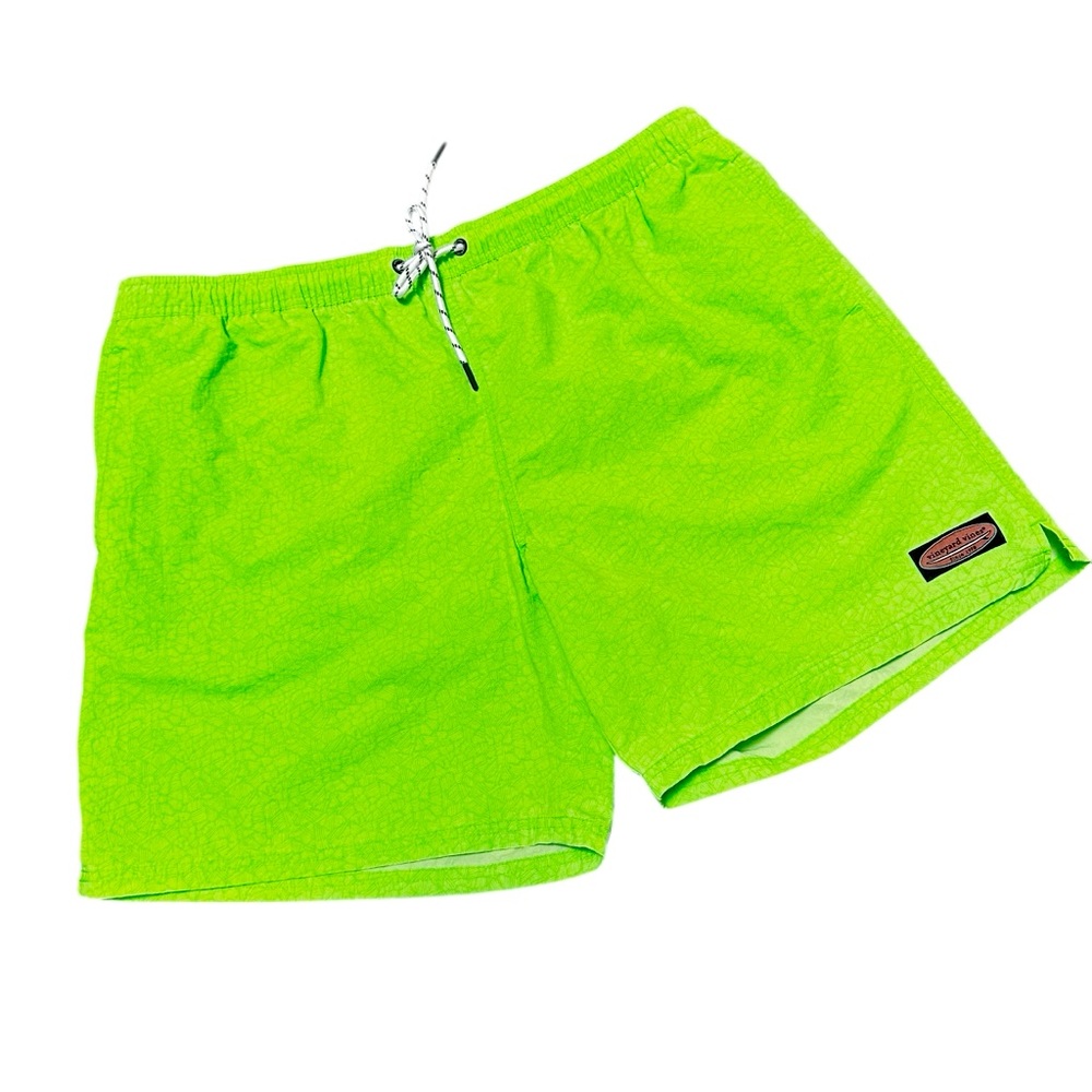 Vineyard Vines men's swim trunks neon green with draw string pocket lined Sz XL